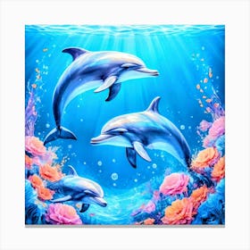 Dolphins In The Sea 6 Canvas Print