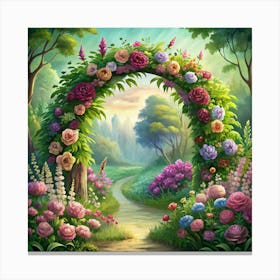 A Flower Archway In A Garden With A Path Leading Into The Distance 1 Canvas Print