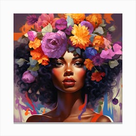 Painting of A Radiant Black Melanin Queen With Floral Crown Canvas Print