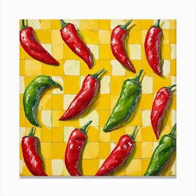 Chilli Peppers Yellow Checkerboard 2 Canvas Print