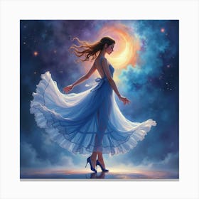 Elegant Dancer With Watercolor Cosmic Twilight 1 Canvas Print