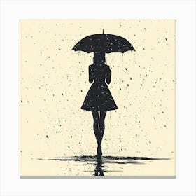 Girl With Umbrella In Rain Canvas Print