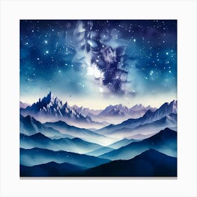 Mountain Landscape With Starry Sky And The Milky Way Canvas Print