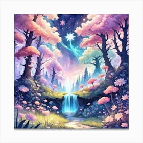 A Fantasy Forest With Twinkling Stars In Pastel Tone Square Composition 345 Canvas Print