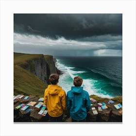 Two Friends Looking At The Ocean Canvas Print