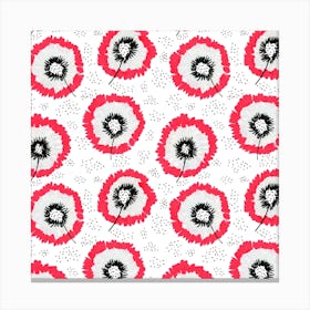 Red Gray Flower Fringes Polka Dot Canvas Print