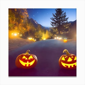 Halloween Pumpkins On The Road Canvas Print