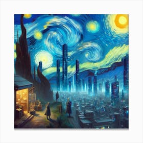 Van Gogh Painted A Starry Night Over A Cyberpunk Cityscape 1 Canvas Print