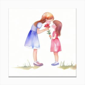 Little Girl Kissing A Flower Canvas Print