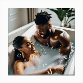 Couple Bathing In A Tub Canvas Print