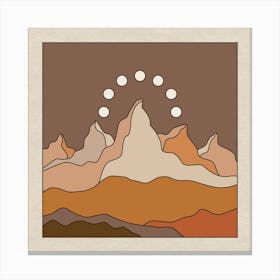 Moonphase Over Peaks Square Canvas Print