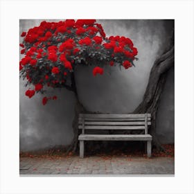 Red Roses On A Bench Canvas Print