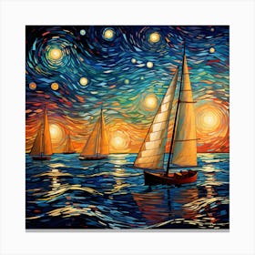 Starry Night Sailboats Canvas Print