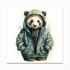 Watercolour Cartoon Panda Bear In A Hoodie 2 Canvas Print