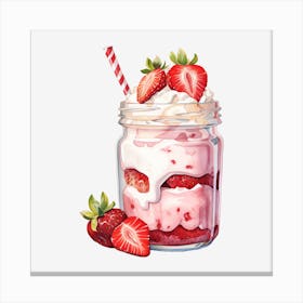 Strawberry Ice Cream In A Mason Jar Canvas Print