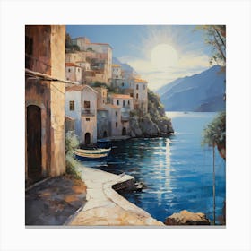 Glimmers of Gold: Majestic Positano in Watercolour Serenity Canvas Print