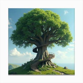 A Majestic, Ancient Tree With A Spiral Staircase Built Into It 1 Canvas Print