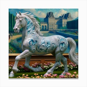 White Horse In A Garden Canvas Print