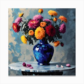 Chrysanthemums and Roses in Pink, Orange & Red Canvas Print