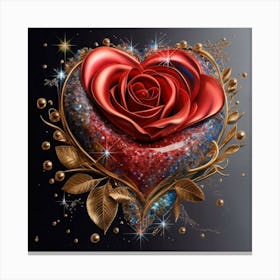 Heart and beautiful red rose Canvas Print