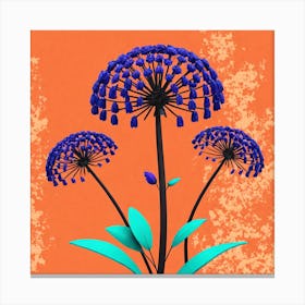 Blue Flowers On An Orange Background 1 Canvas Print