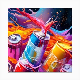 Soda Cans Exploding in Color Canvas Print