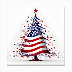 Patriotic Christmas Tree Illustration: Red, White, and Blue Holiday Art for Festive Décor Canvas Print