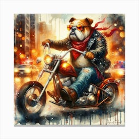 Bulldog On A Motorcycle 1 Canvas Print
