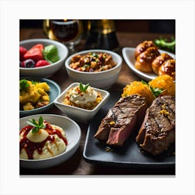 Steaks On A Table Canvas Print