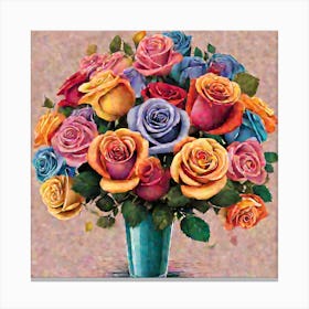 A Rose Bouquet Containing Roses Of Attractive Colors (3) (1) Canvas Print