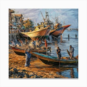 Fishing Boats On The Shore Canvas Print