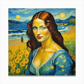 Lady With Sunflowers fhj Canvas Print