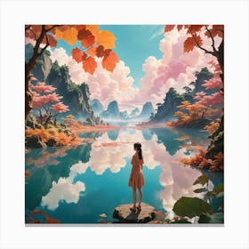 Girl Looking At A Lake Canvas Print