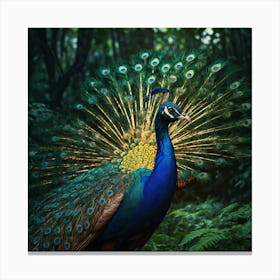 Peacock In The Forest 1 Canvas Print