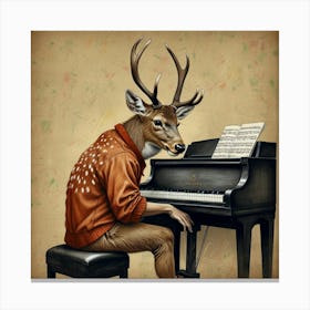 Deer Playing Piano 3 Canvas Print