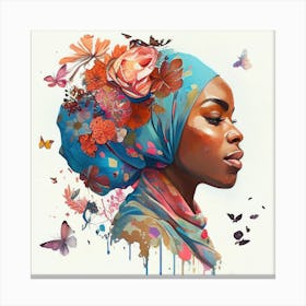 Watercolor Floral Muslim African Woman #2 Canvas Print