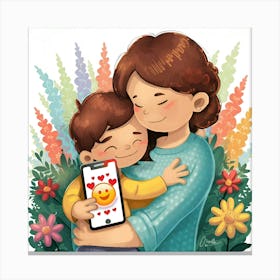 Mother And Son Hugging Canvas Print