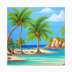 Tropical Beach With Palm Trees 4 Canvas Print