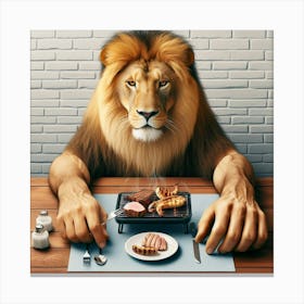 Lion At The Table Canvas Print