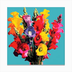 Andy Warhol Style Pop Art Flowers Snapdragon 1 Square Canvas Print