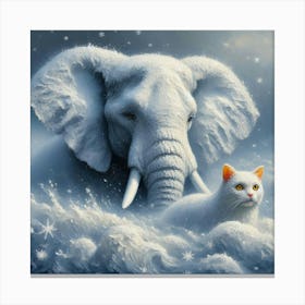 White Elephant And White Cat Canvas Print