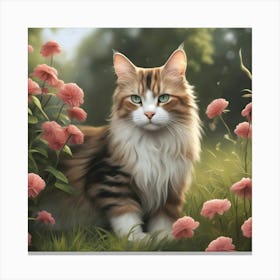 Cat In Flowers Canvas Print