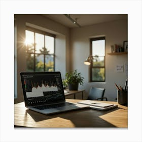 Laptop On Desk In Office Canvas Print