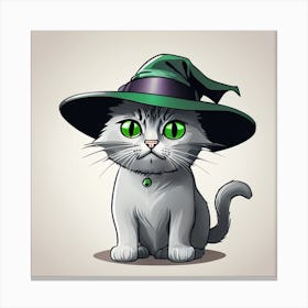 Cute Cat In A Witch Hat Canvas Print