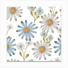 White and blue Daisy Pattern Canvas Print