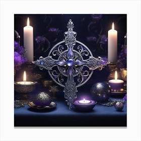 Purple Cross With Candles Canvas Print