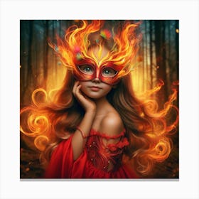 Fire Girl In Red Dress Canvas Print