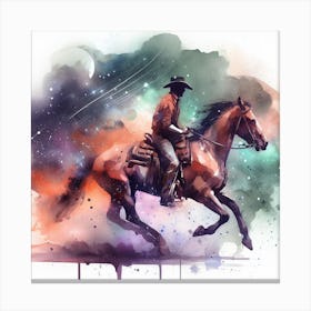 Watercolor Cowboy Riding A Horse Canvas Print
