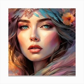 Girl With Flowers On Her Head 1 Canvas Print