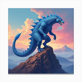 Titan Monster On A Watercolor Mountain Peak With Vibrant Skies 1 Canvas Print